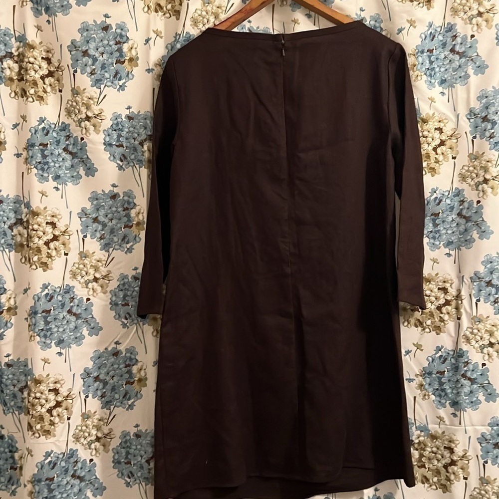Michael Kors Boho chocolate brown full linen boat neck dress with beads - Picture 8 of 9